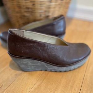 Fly London Yaz Slip On Wedge Heels Euro 41 Brown
